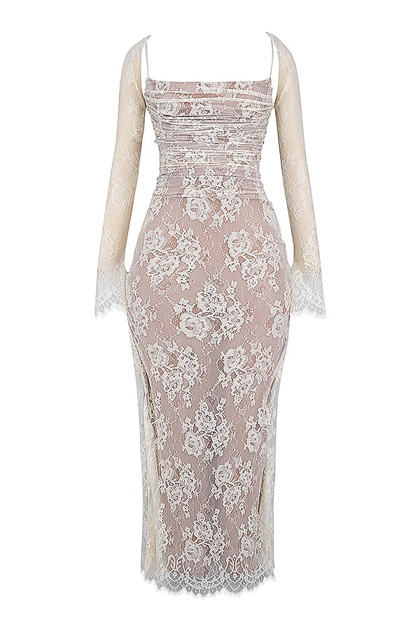 vintage cream lace maxi dress