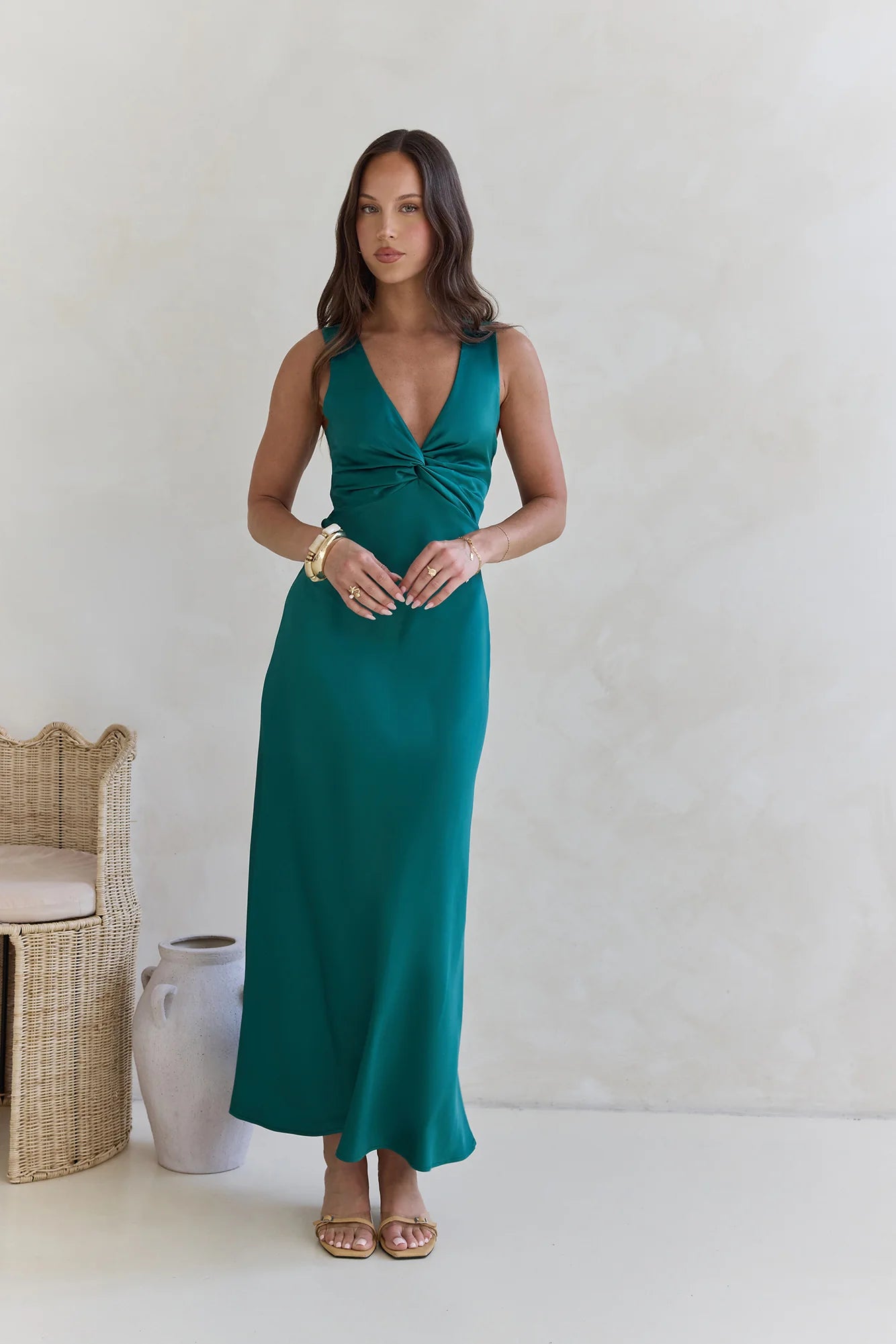 Island Reverie Satin Maxi Dress Green