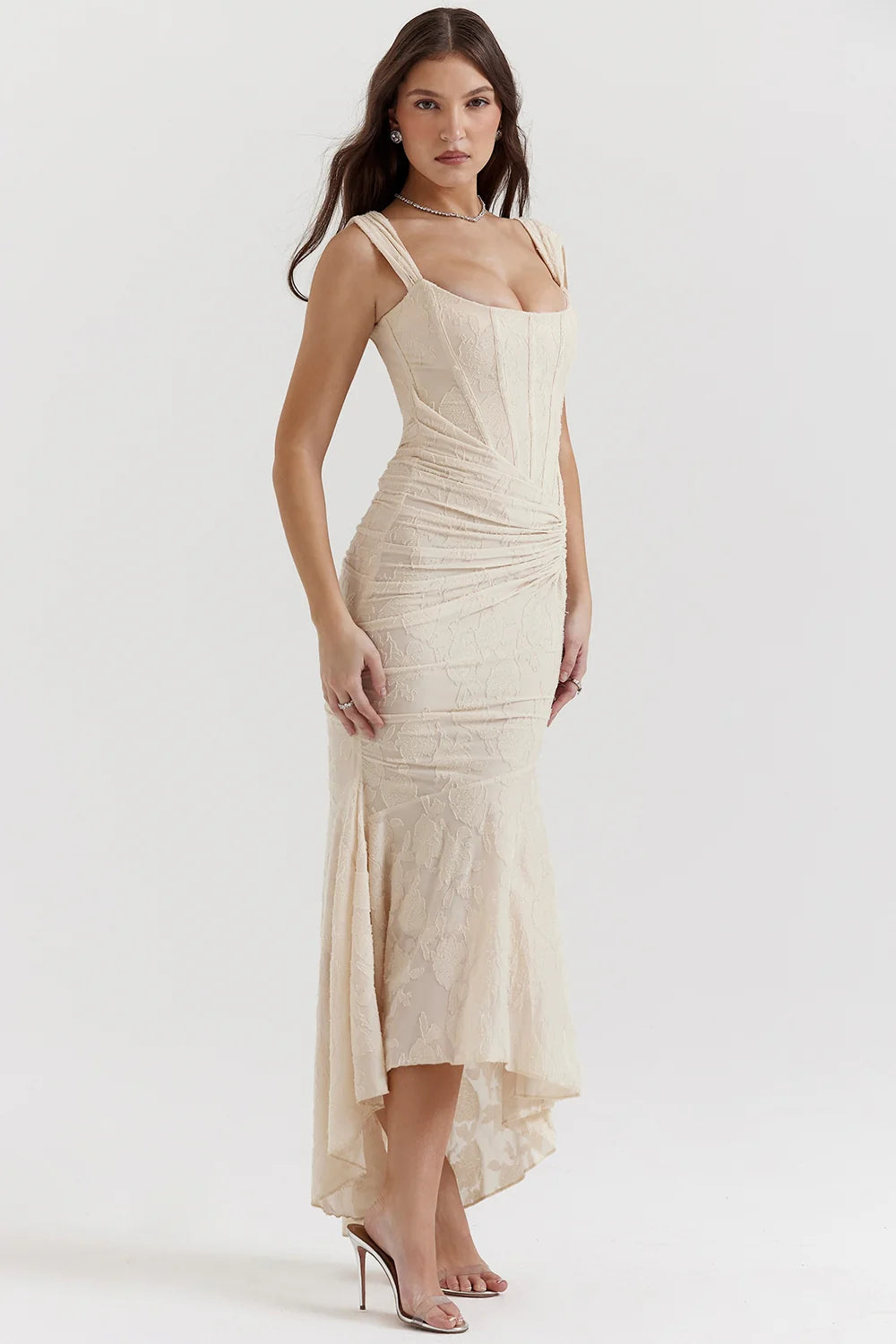 vintage cream floral maxi dress