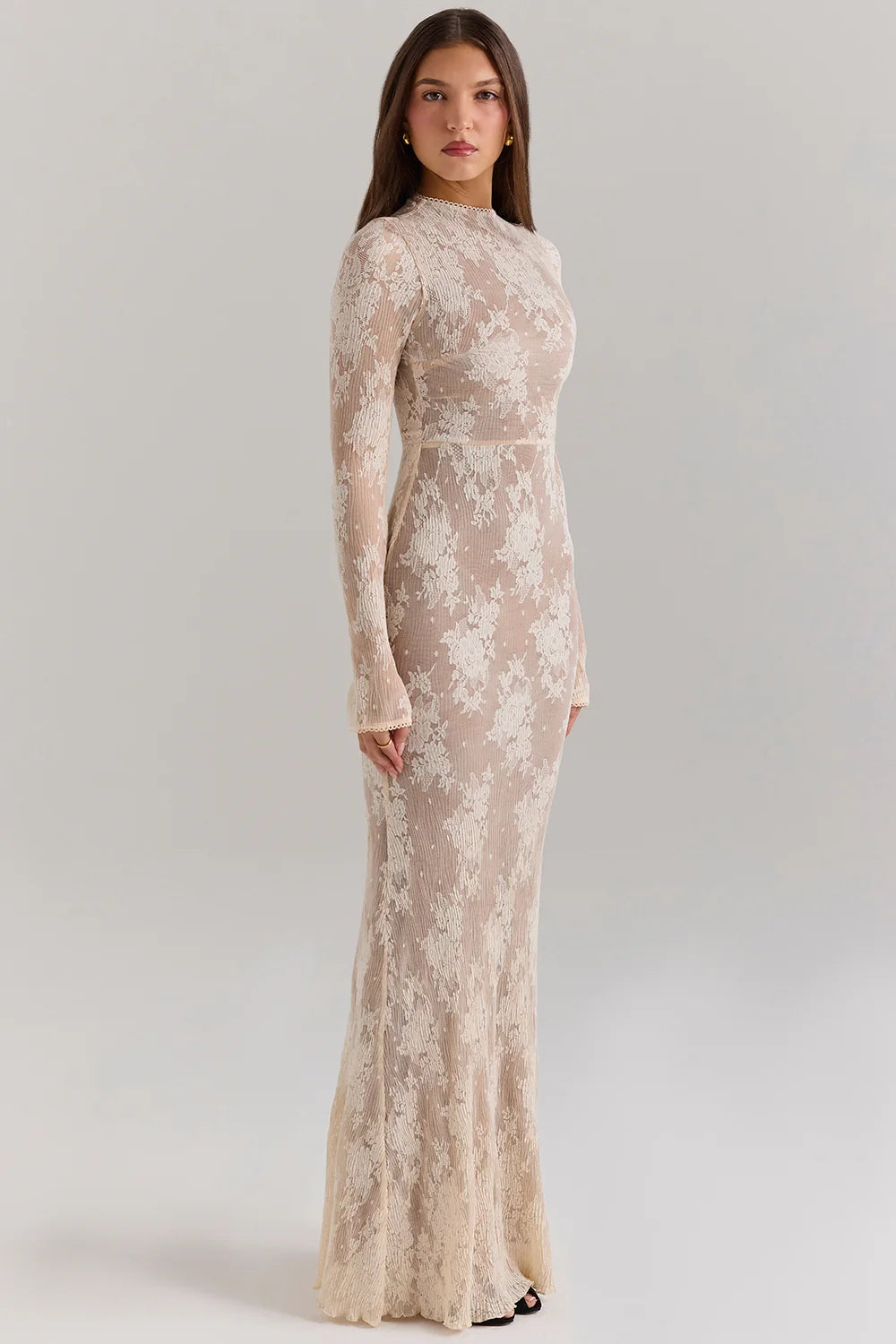 peach lace maxi dress