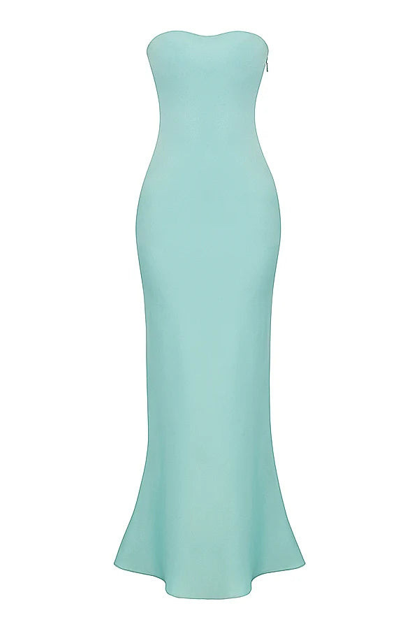 jade satin strapless maxi dress