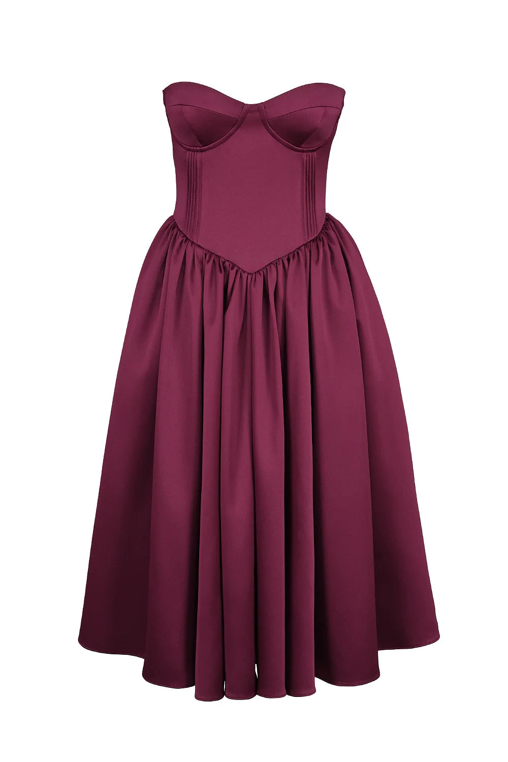 burgundy satin tulle midi dress - sale