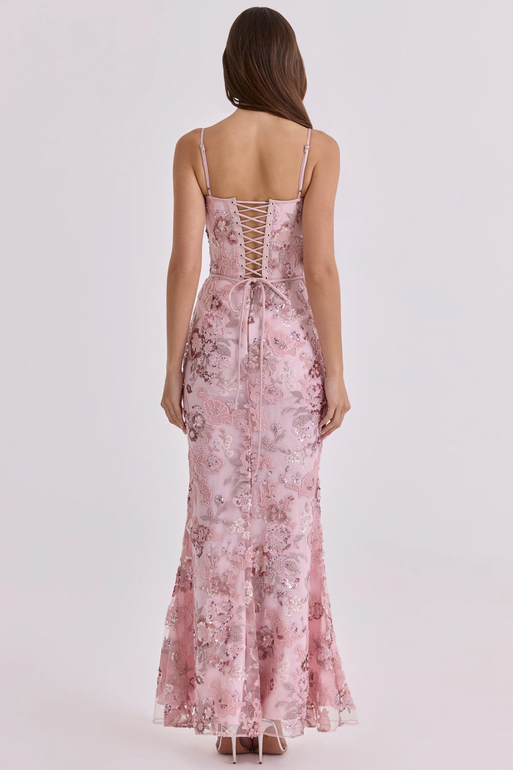 pink hand beaded embellished corset maxi dress - limited edition
