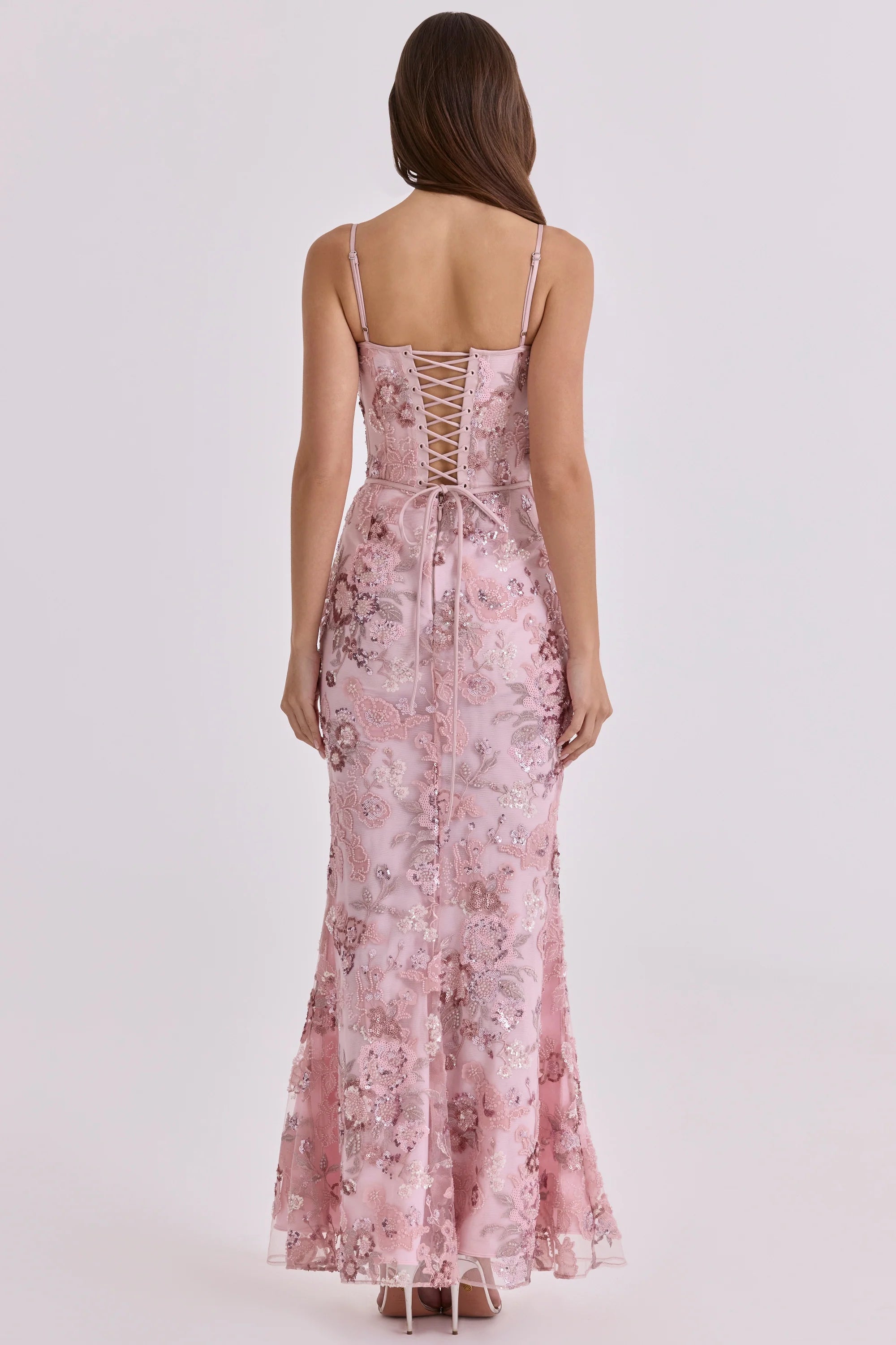 pink hand beaded embellished corset maxi dress - limited edition