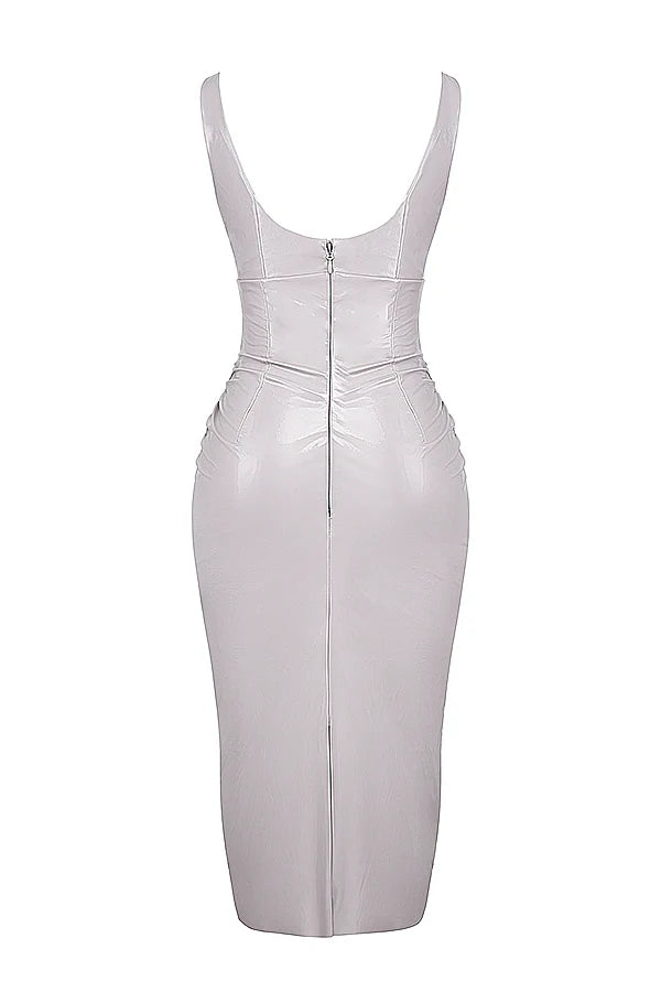 violet ice vinyl midi dress