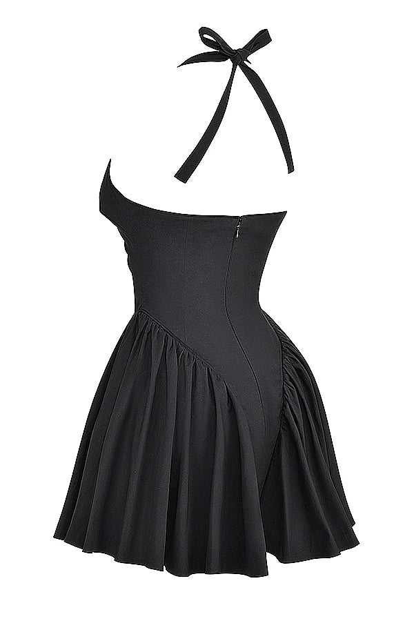 black halter mini dress