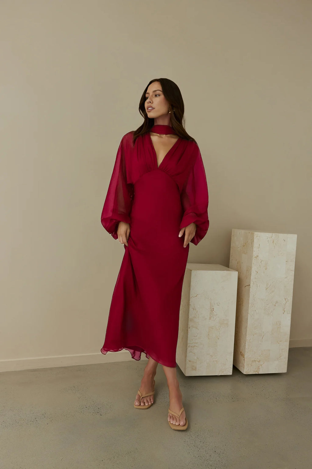 Our Nostalgia Long Sleeve Maxi Dress Burgundy