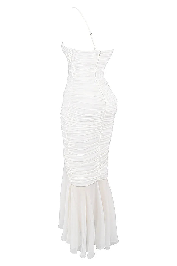 ivory ruched maxi dress