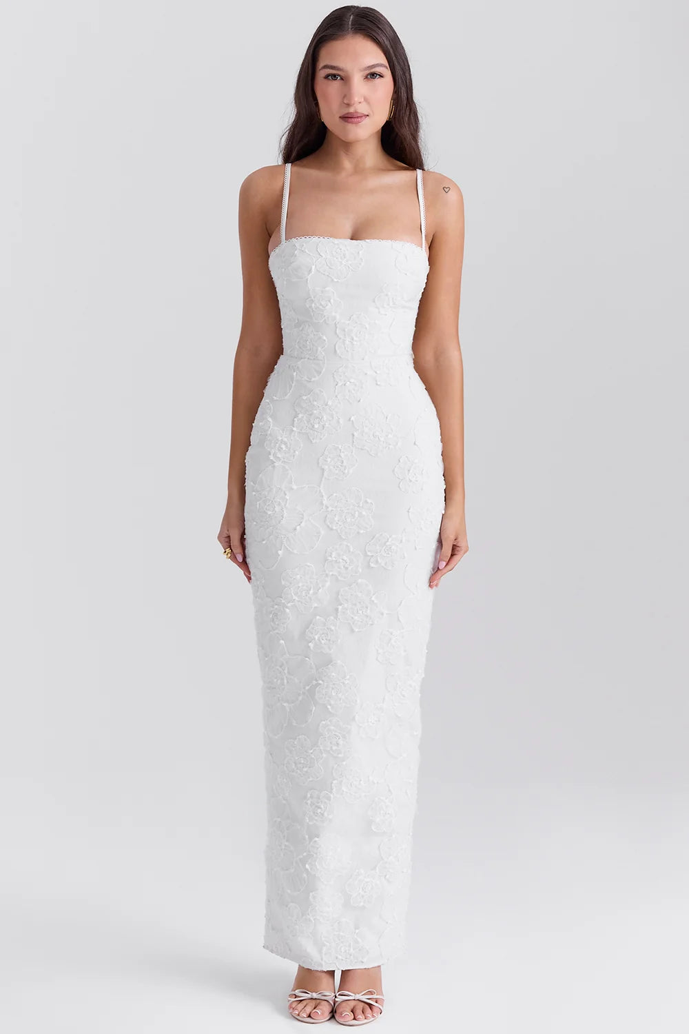 white floral lace maxi dress
