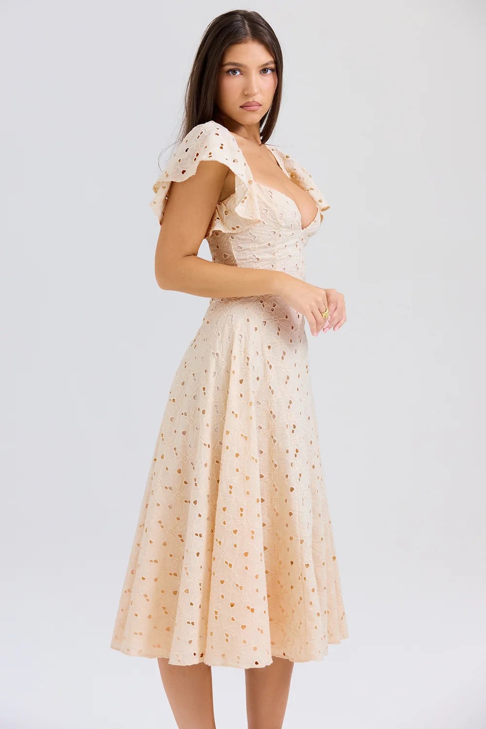 cream tea broderie anglais midi dress