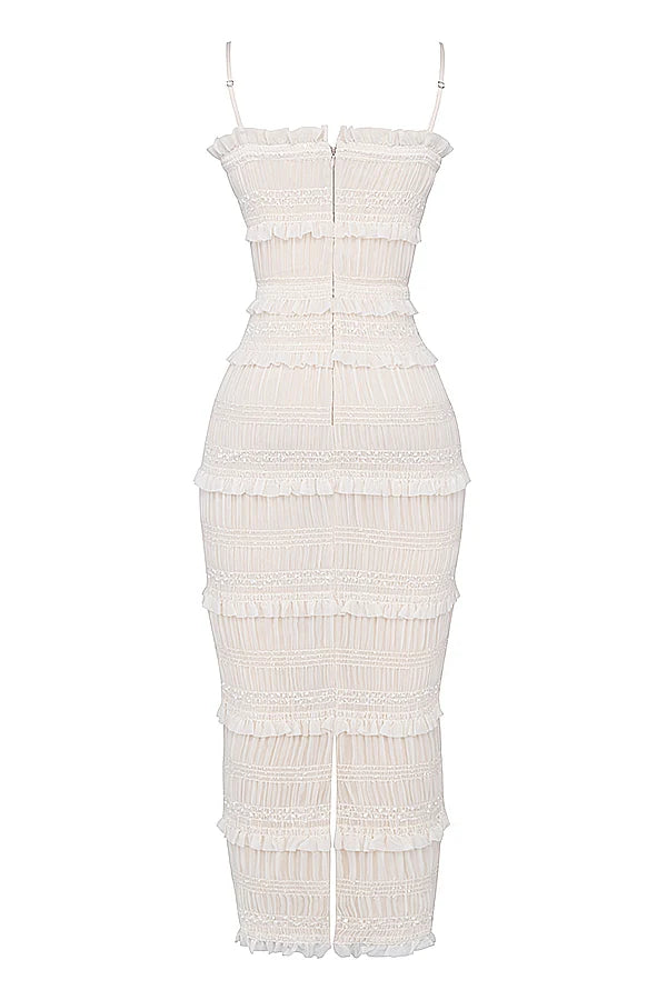 ivory sequin pleat maxi dress