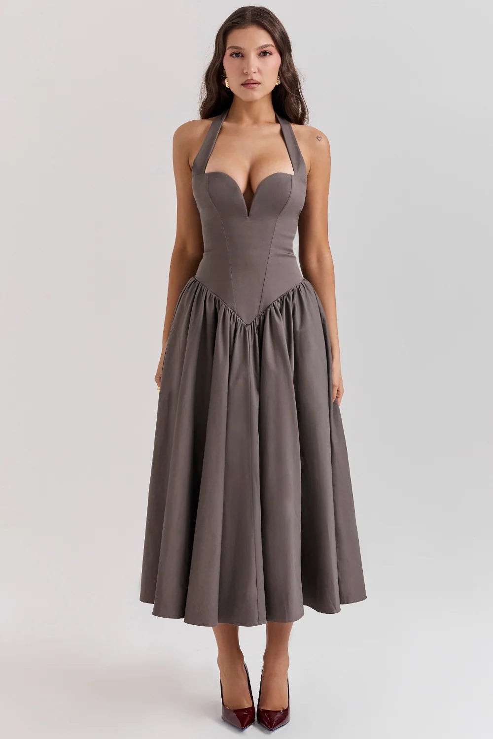 smoke halter midi dress